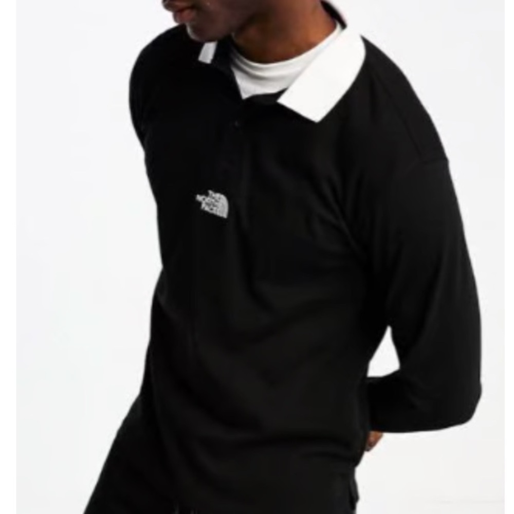 The North Face Men's Black Long-Sleeve Polo Shirt with White Collar